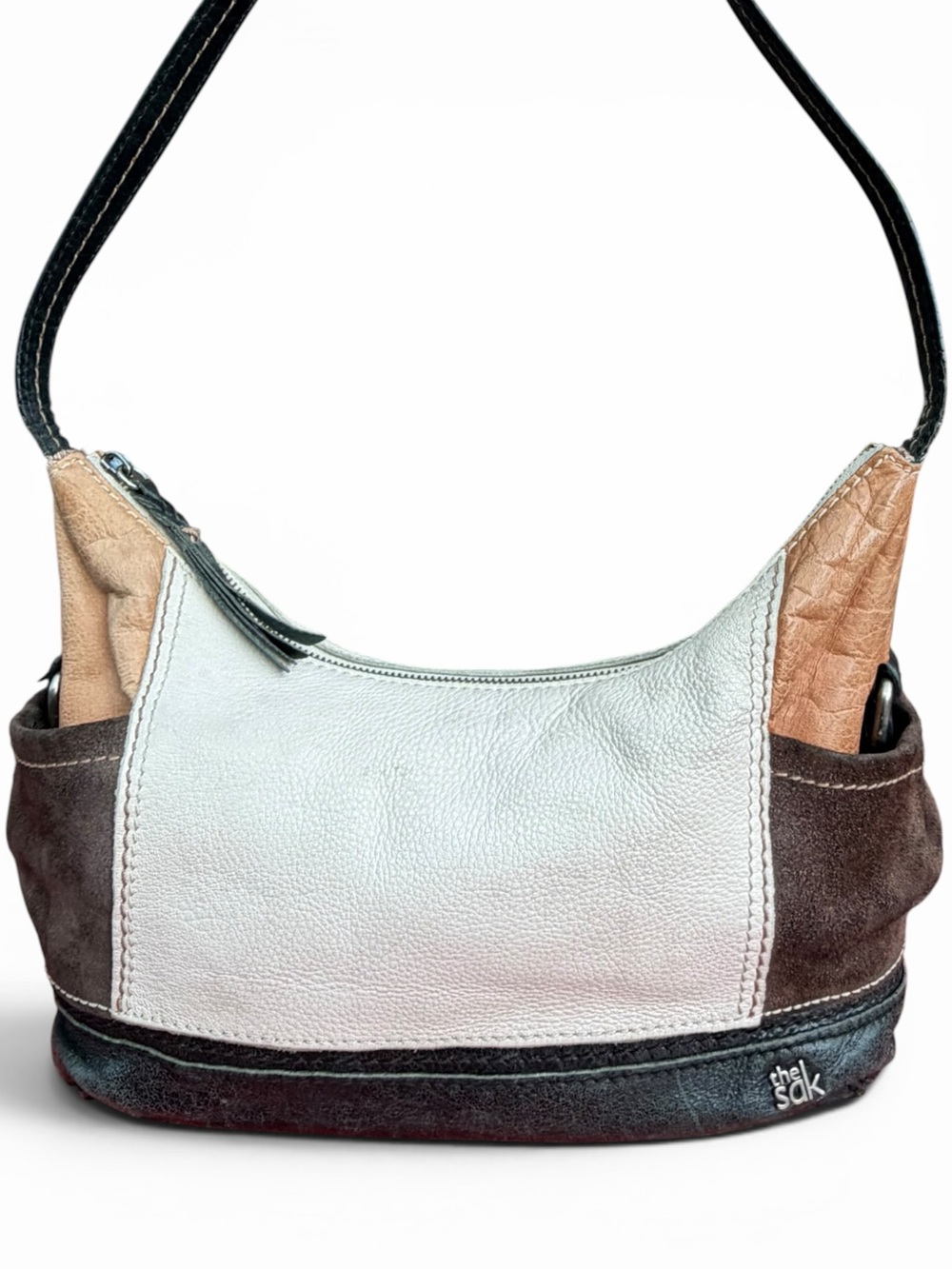 The Sak Colorblock Leather Suede Hobo Shoulder Bag Boho Patchwork Purse